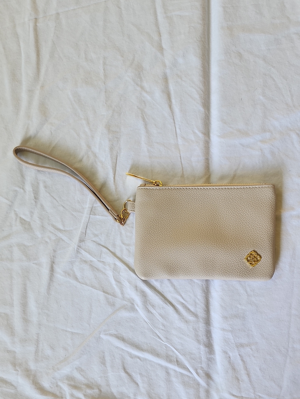 Kendra Scott Wristlet Pouch in Light Beige with Gold Accent